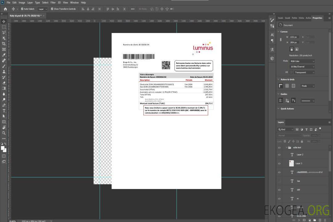 Modèle de facture de services publics pour les entreprises belges Luminus au format Word et PDF template Modèle de facture de services publics pour les entreprises belges Luminus au format Word et PDF template